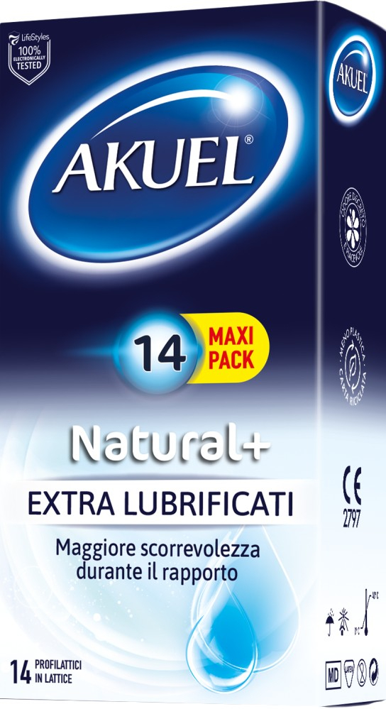 Akuel Natural+ preservativi extralubrificati 14 pezzi