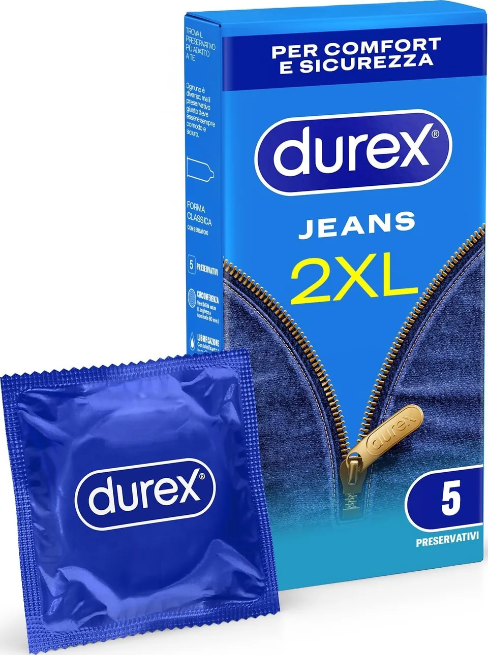 Durex Settebello 2XL preservativi XL 5 pezzi da 60 mm