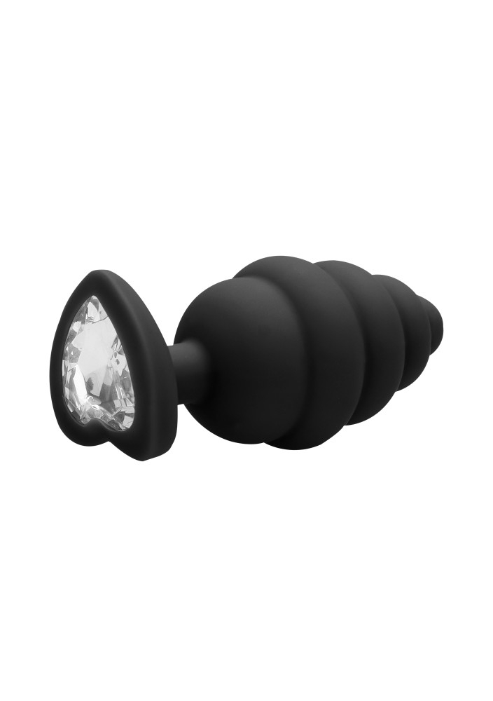 Ouch! Diamond Heart Large plug anale silicone nero costoluto