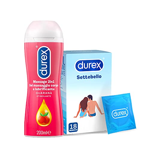 Durex Settebello 18 preservativi + Massage Guarana 200 ml kit