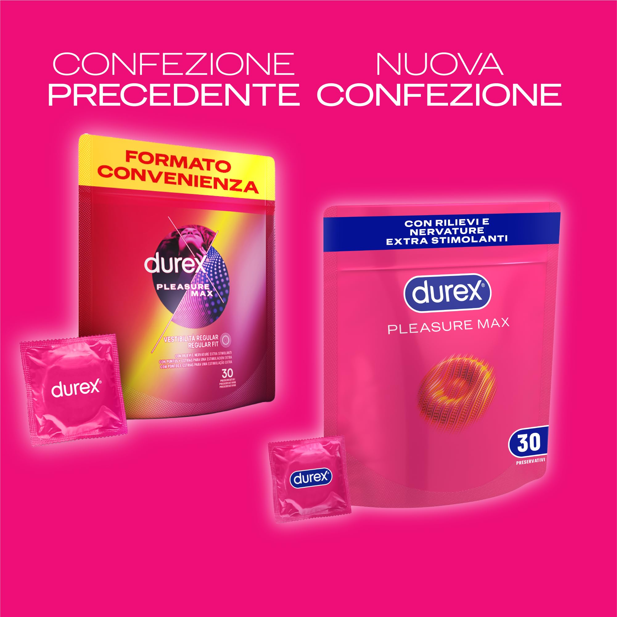 Durex Pleasuremax Profilattici Nervature 30 Pezzi 56 mm