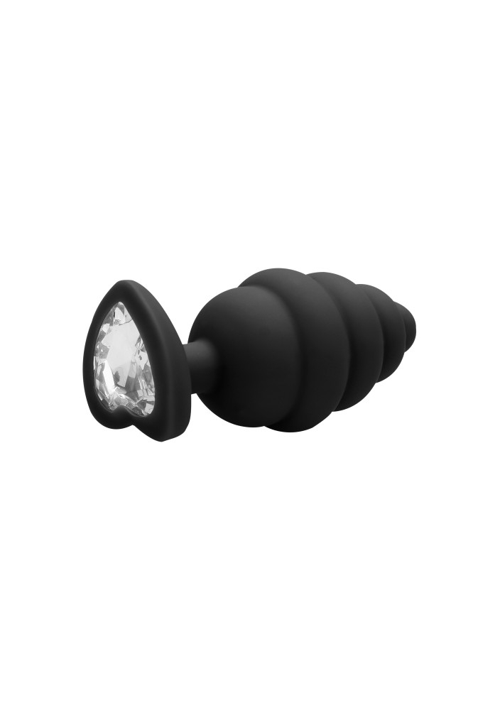Ouch! Regular Ribbed Diamond Heart plug anale nero silicone