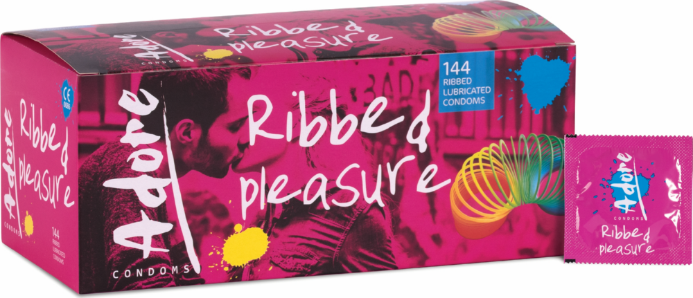 Pasante Adore Ribbed Pleasure preservativi 144 pezzi