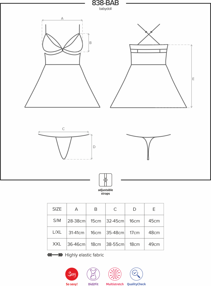 Obsessive 838-BAB-3 babydoll con perizoma rosso