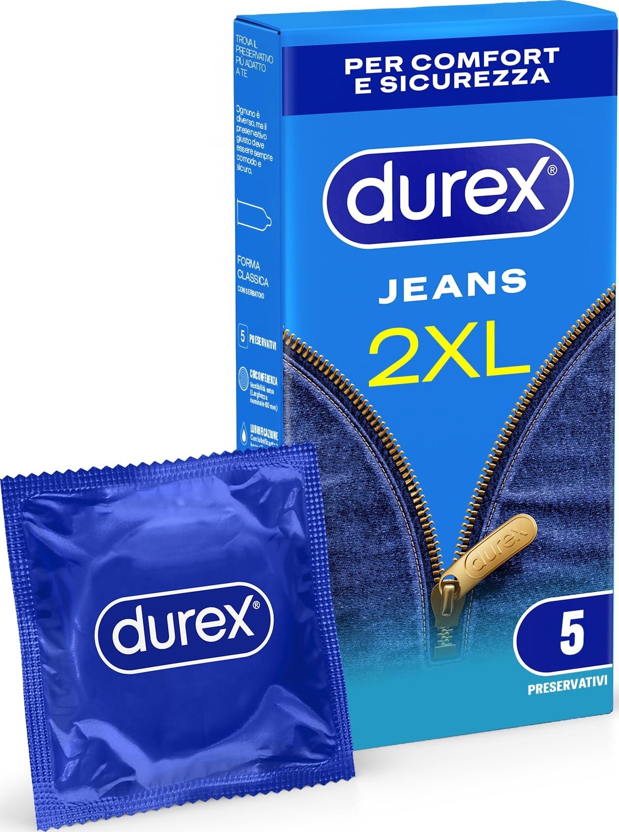 Durex Settebello 2XL preservativi XL 5 pezzi da 60 mm