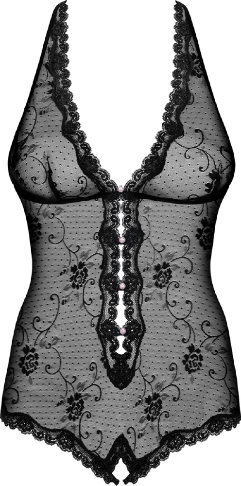 Obsessive Fiorenta Teddy body sexy nero cavallo aperto