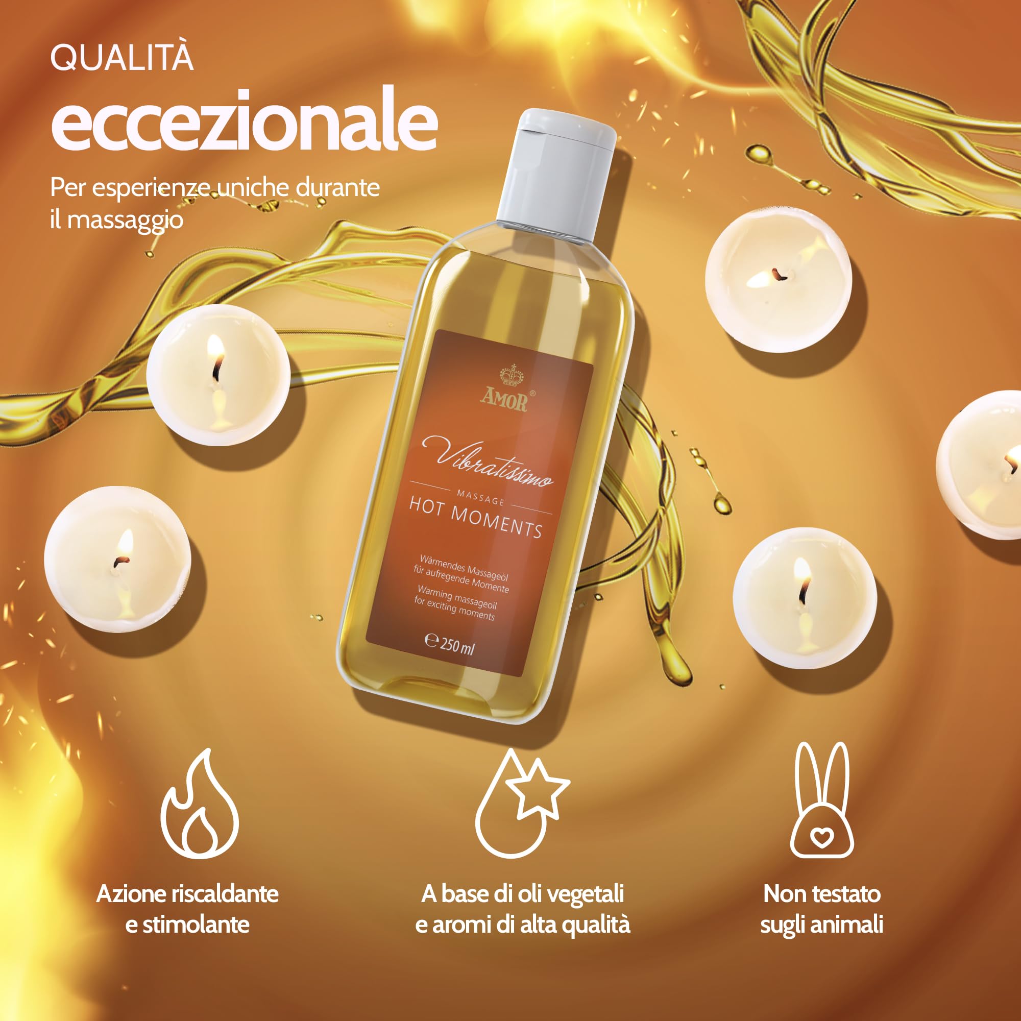 Amor Vibratissimo Hot Moments olio massaggio 250 ml riscaldante