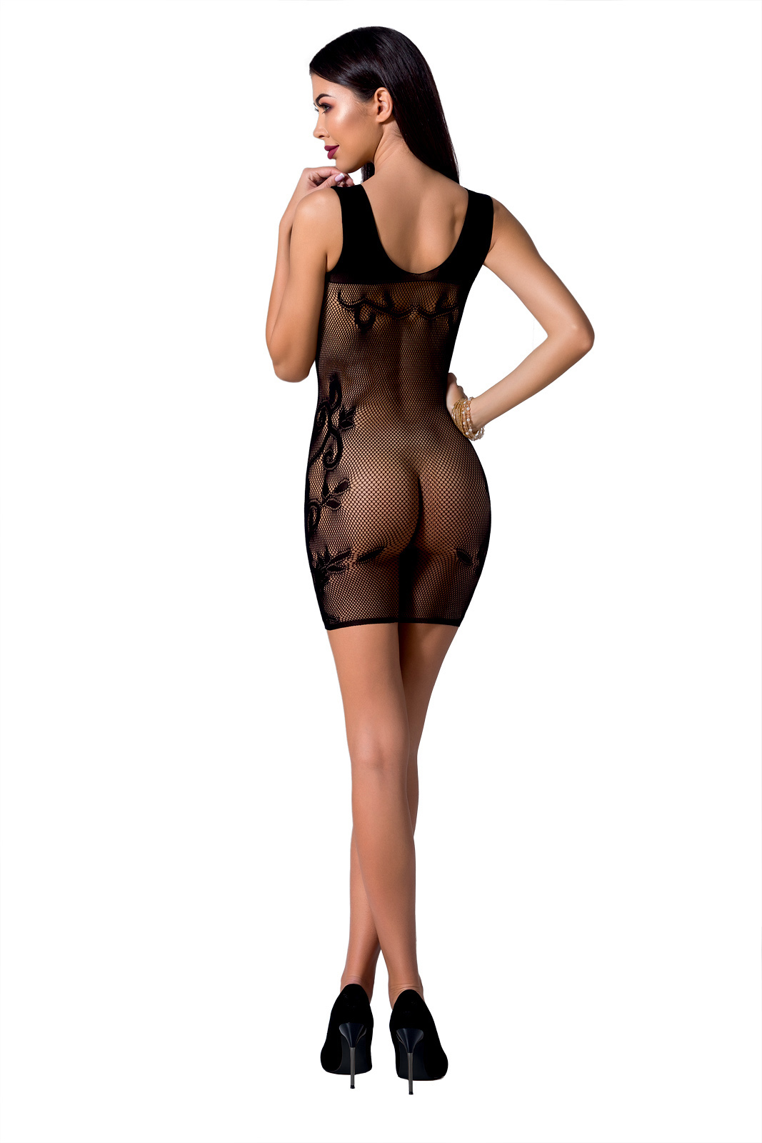 Passion BS073 bodystocking in rete nera trasparente