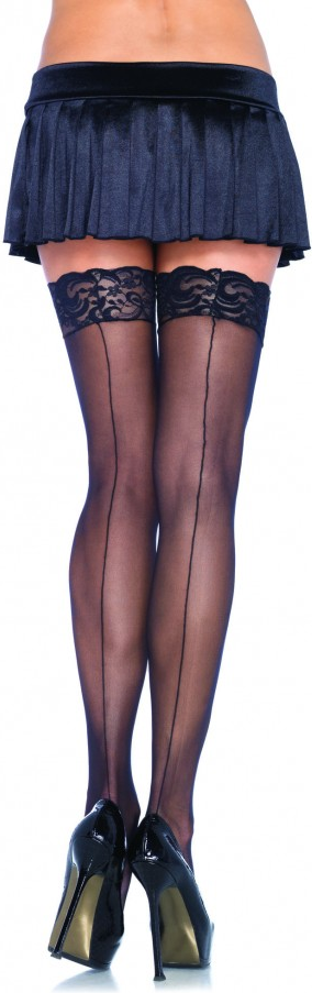 Leg Avenue Lace Top Stockings calze nere con riga taglia unica