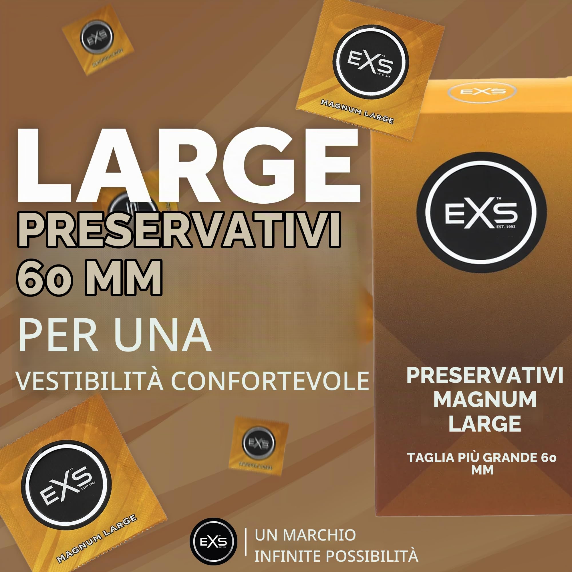 EXS Magnum 60 mm preservativi XL 48 pezzi vestibilità larga