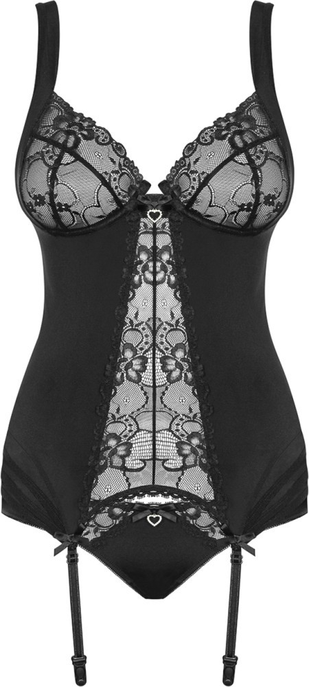 Obsessive Heartina Guepiere Corsetto Pizzo Nero con Slip