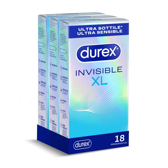 Durex Invisible XL preservativi 18 pezzi misura 60 mm