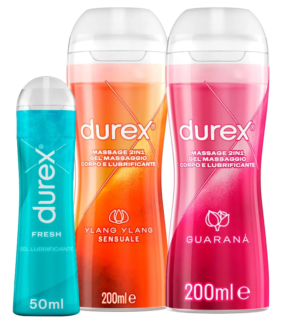 Durex Massage 2in1 + Fresh gel lubrificanti kit 3 pz base acqua