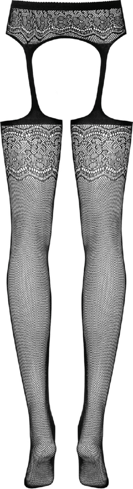 Obsessive S207 calze rete con reggicalze nero ricamato