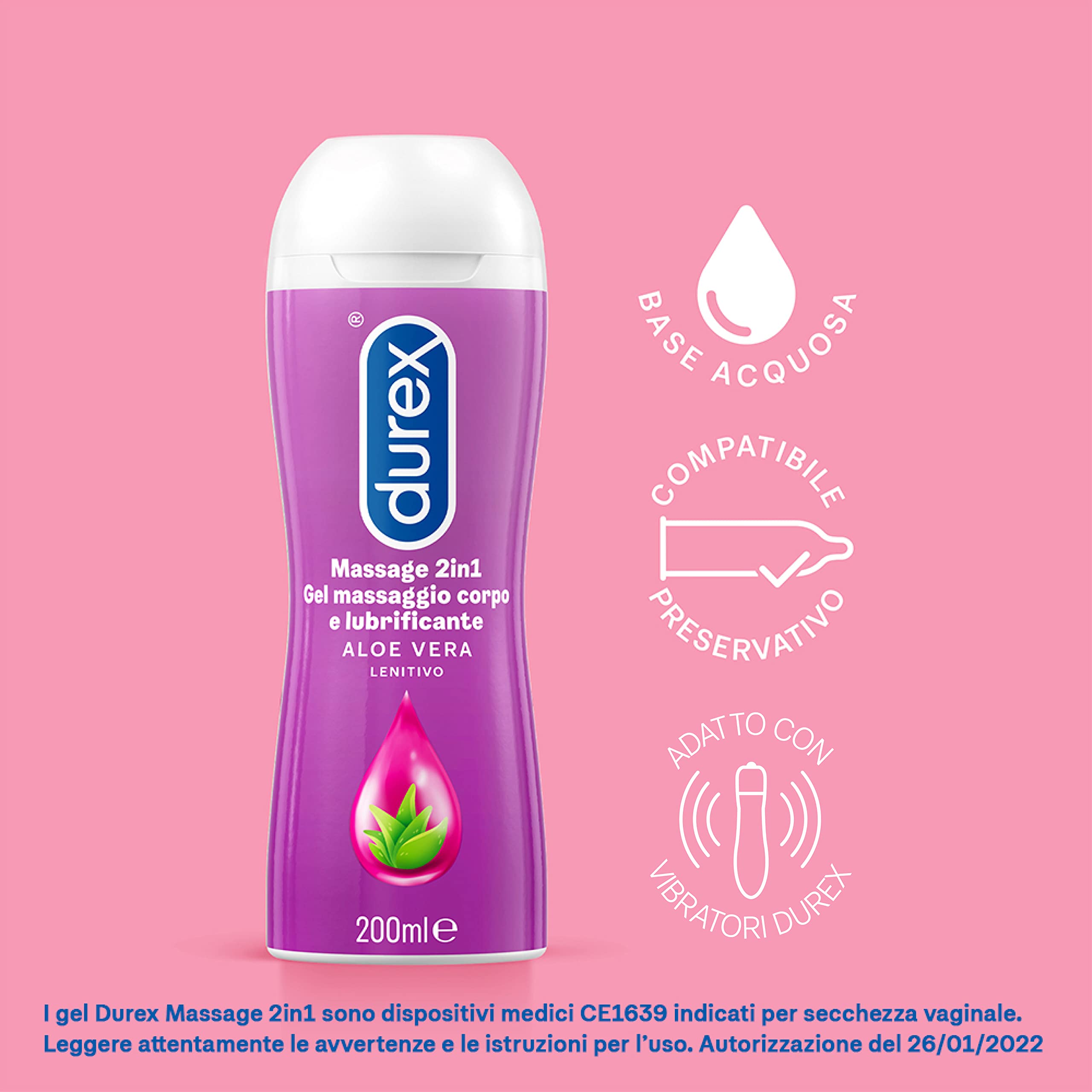 Durex Massage 2 in 1 gel massaggio e lubrificante 2x200 ml