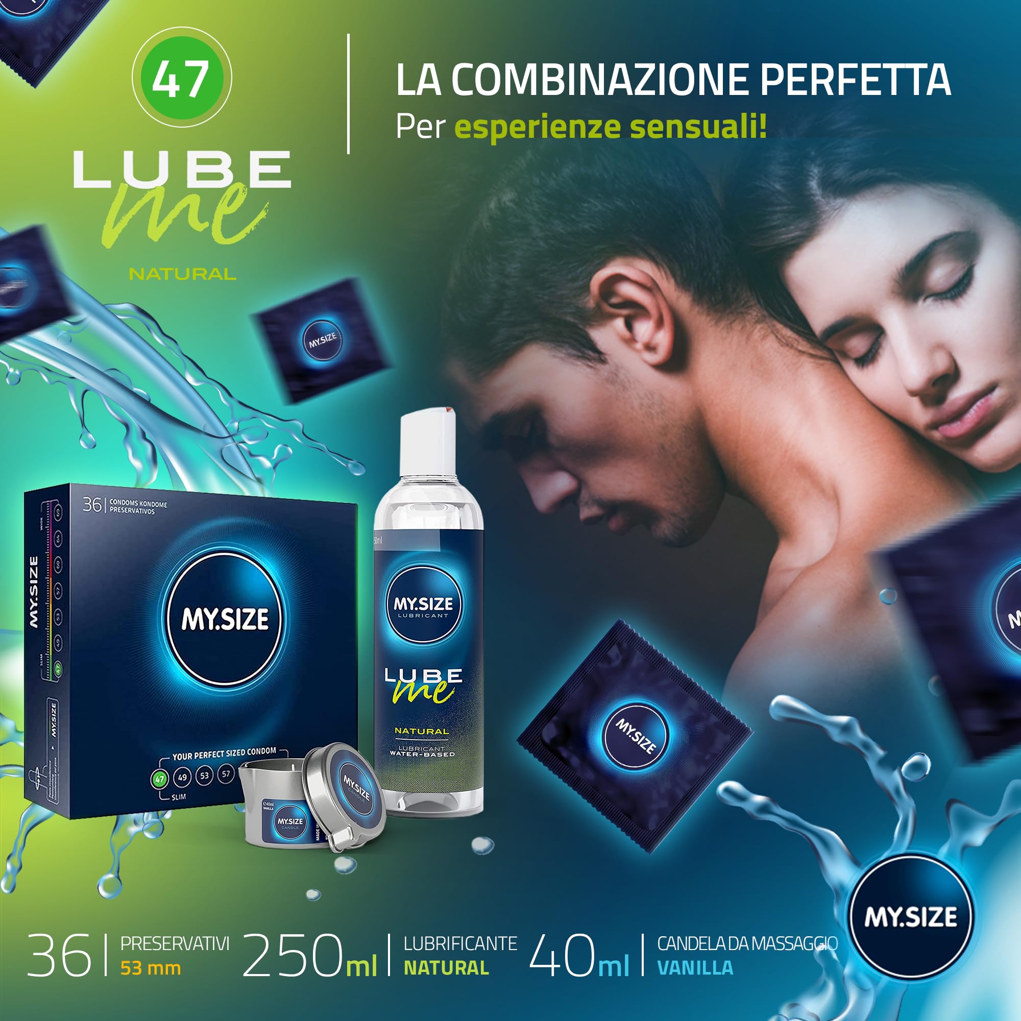 MY.SIZE PRO set preservativi 36 pezzi 47 mm + gel + candela