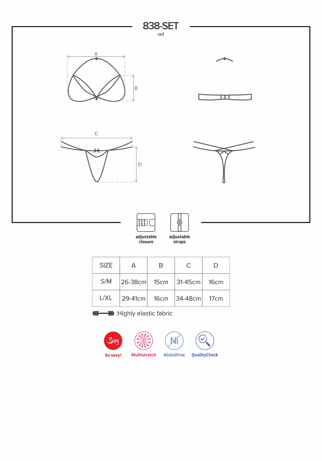 Obsessive 838-SET-1 completino intimo in pizzo con perizoma