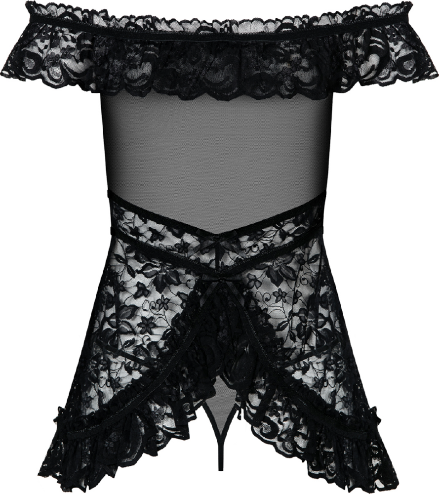 Obsessive Flores babydoll e perizoma nero pizzo
