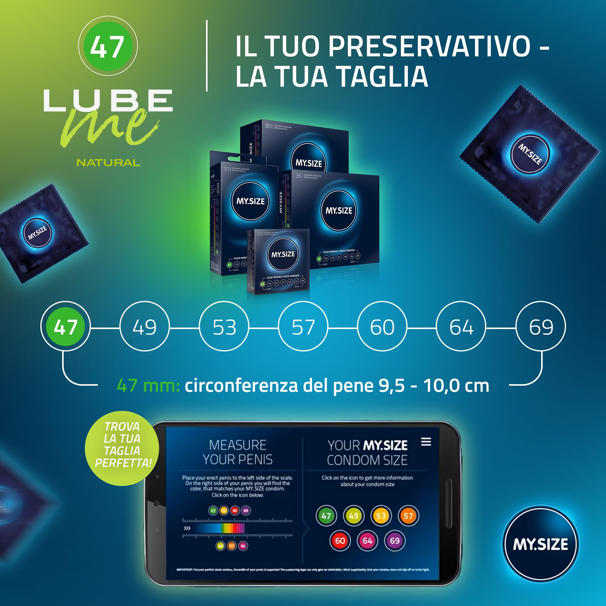 MY.SIZE PRO set preservativi 36 pezzi 47 mm + gel + candela