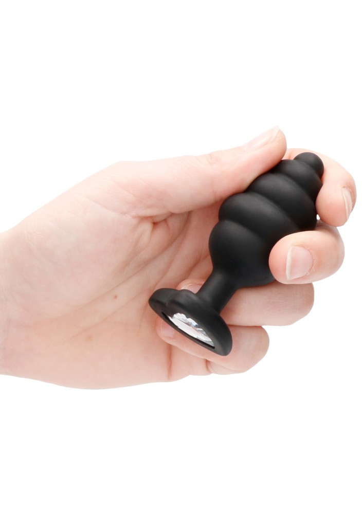 Ouch! Diamond Heart Large plug anale silicone nero costoluto
