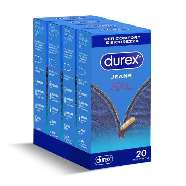 Durex Jeans 3XL preservativi 20 pezzi larghi 64 mm