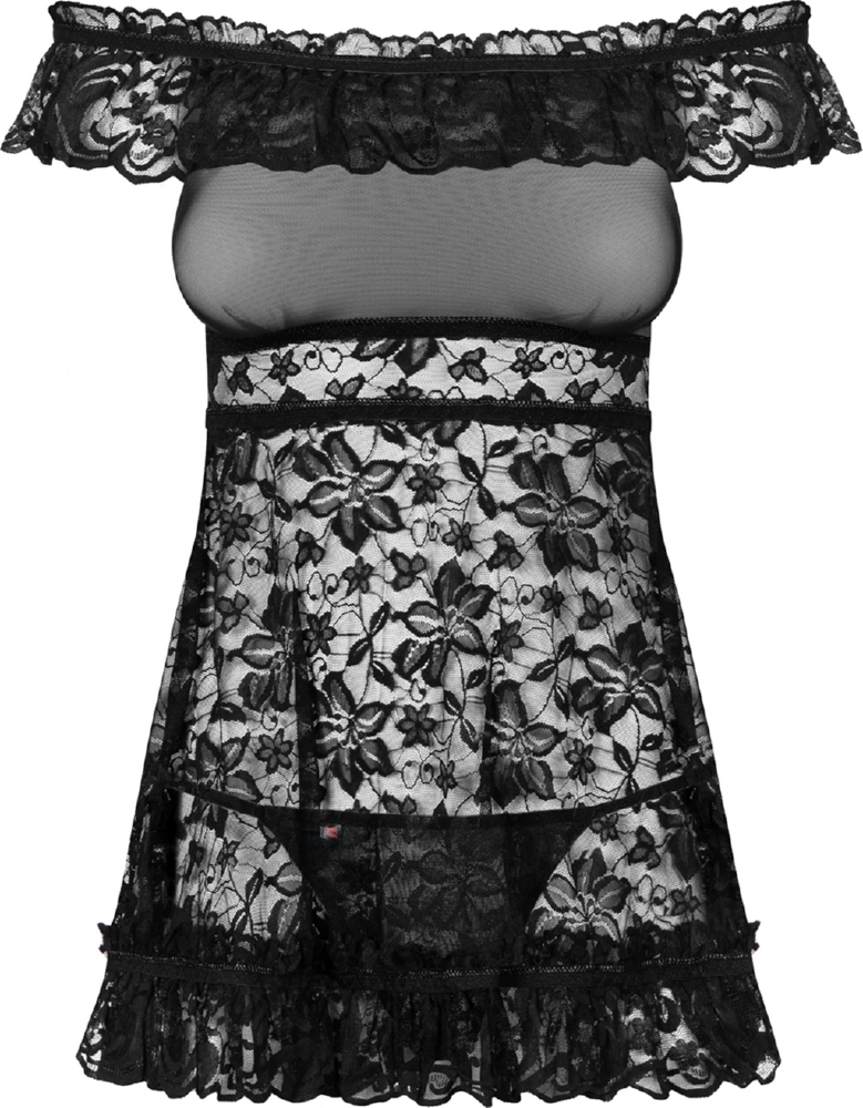 Obsessive Flores babydoll e perizoma nero pizzo