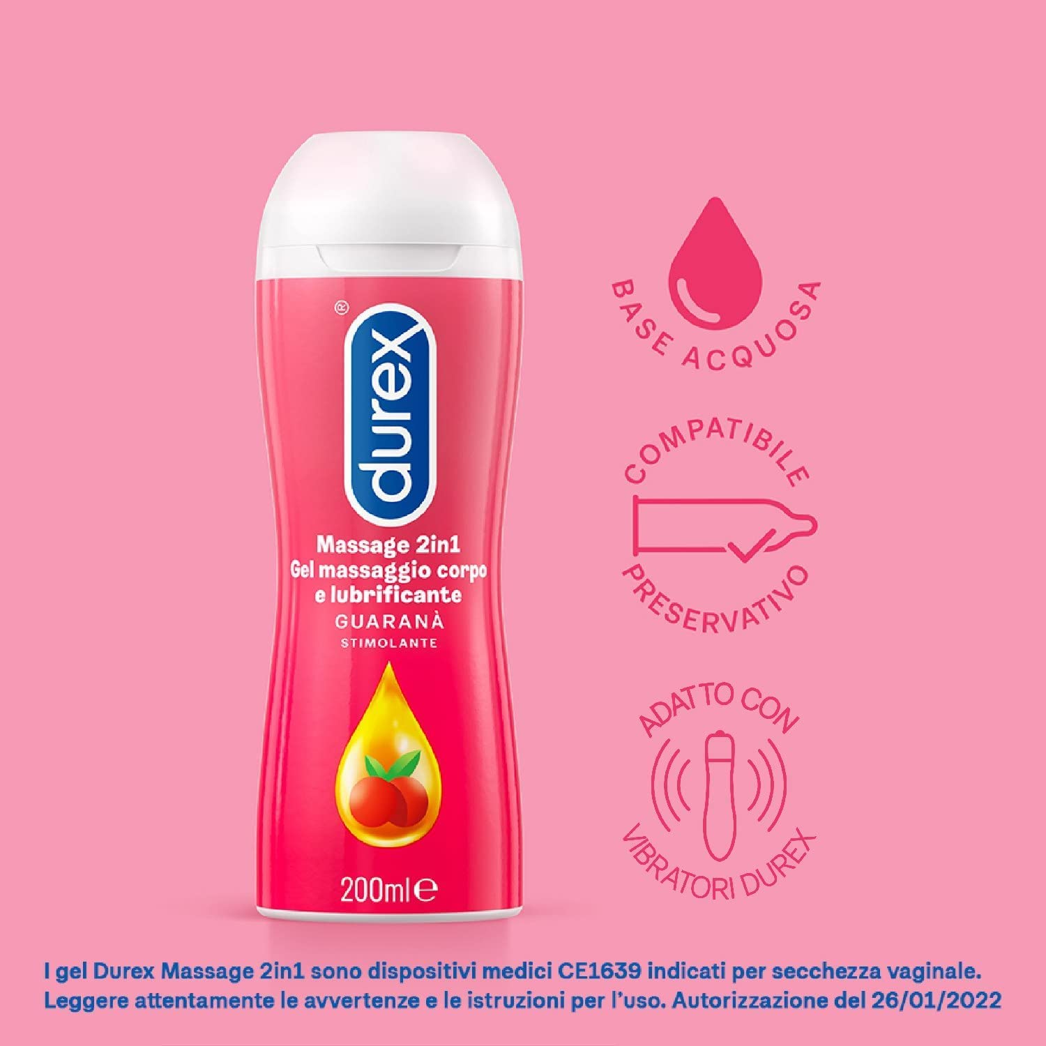 Durex Massage 2 in 1 lubrificante gel 200 ml base acqua