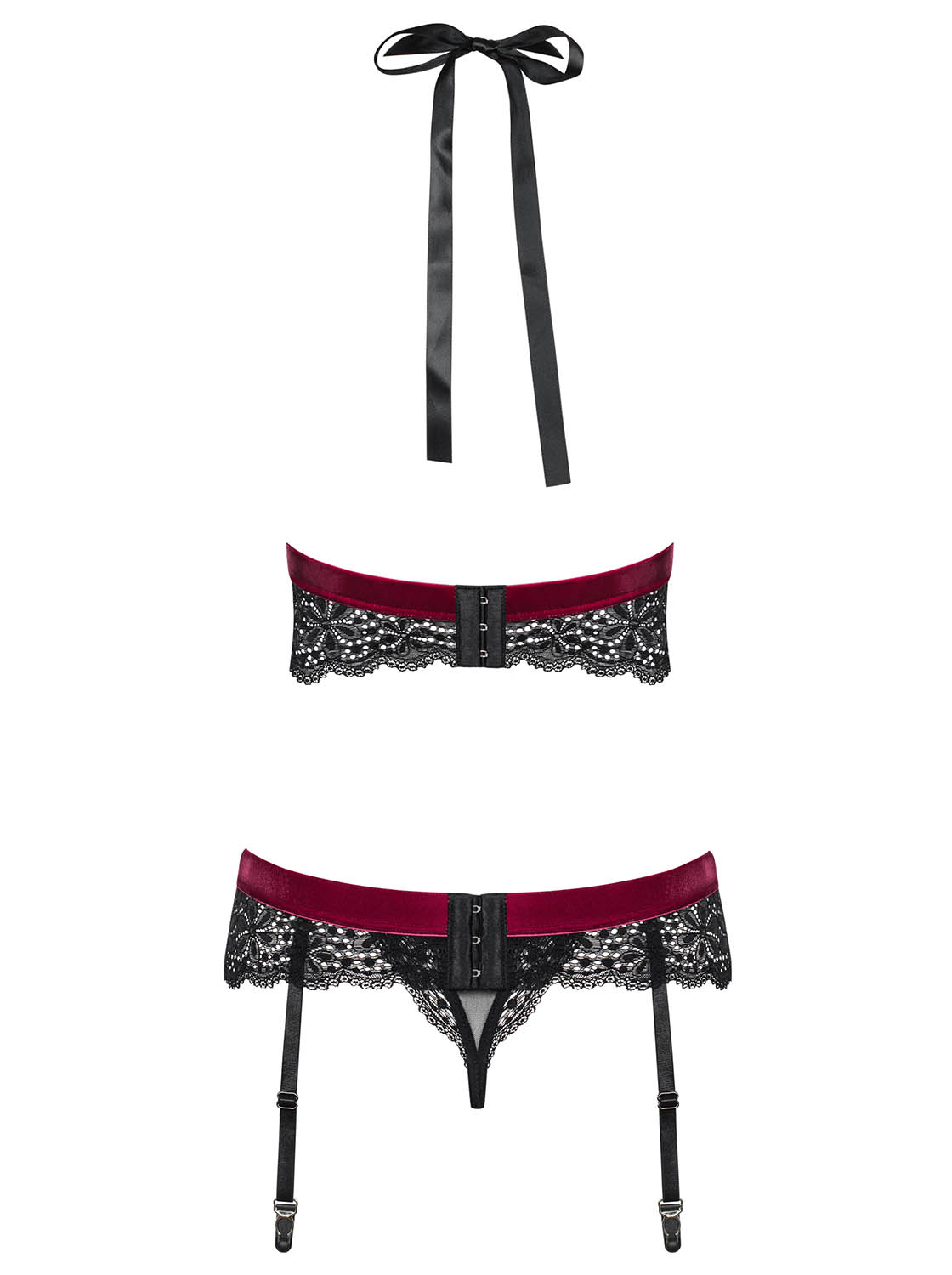 Obsessive Rossita completino intimo nero in pizzo 3 pezzi