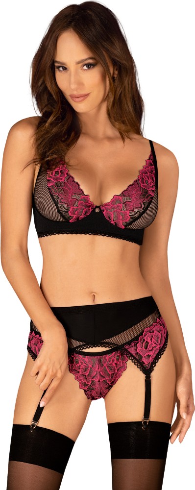 Obsessive Rosenty completino intimo 3 pezzi nero magenta
