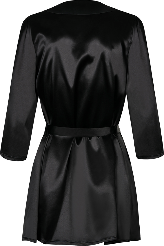 Obsessive Satinia Robe kimono nero in raso con perizoma
