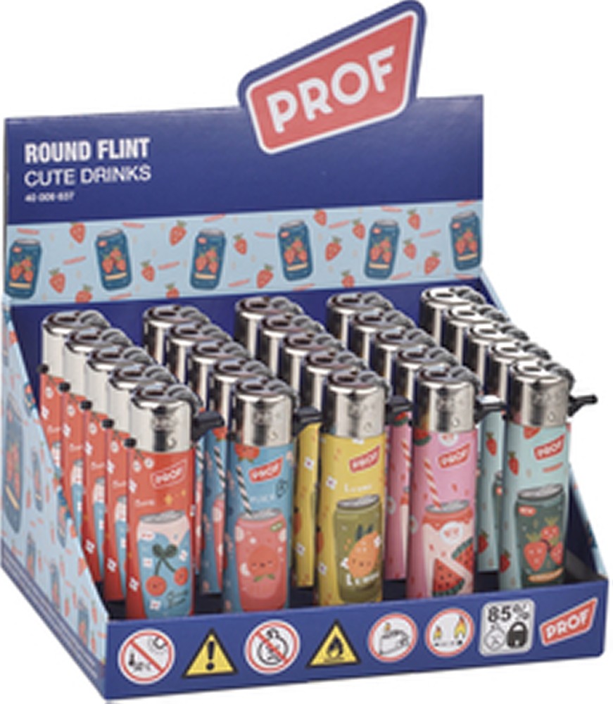 Prof Round Flint accendini pietrina Cute Drinks box 25pz