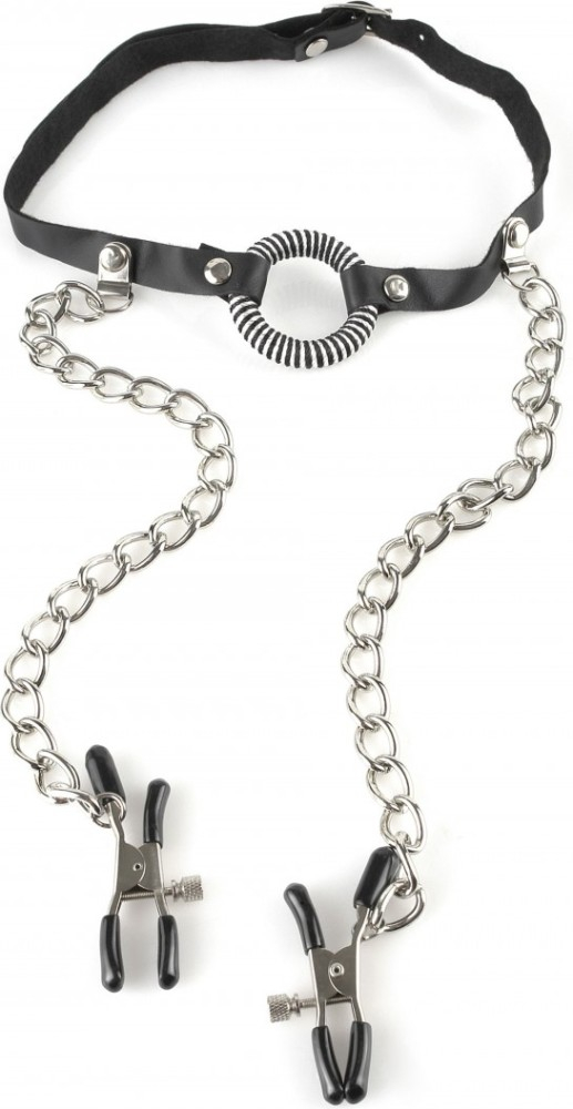 Pipedream O-Ring Gag bavaglio ad anello con pinze in pelle
