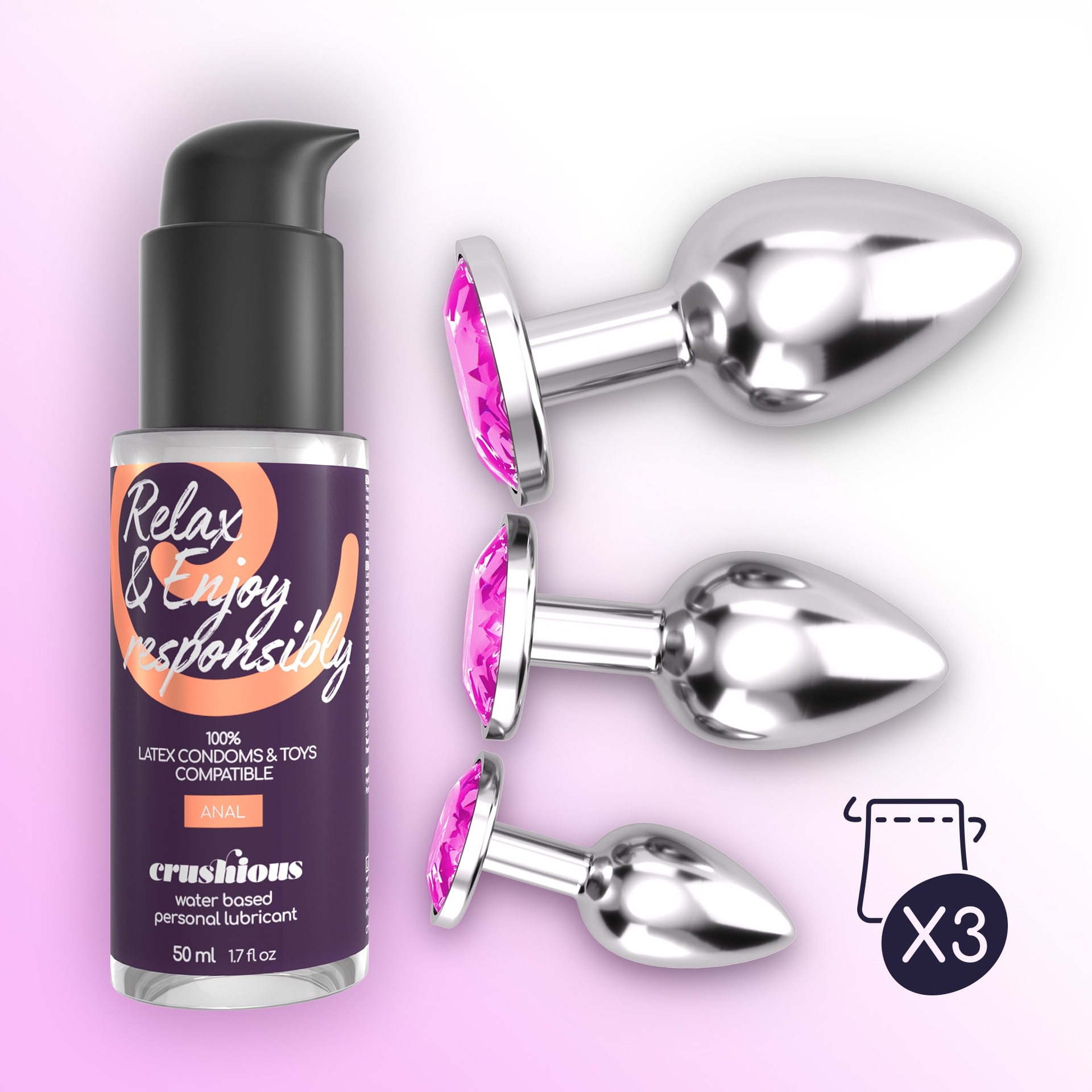 Crushious Bijou Wet Train Trio plug anali metallo 3 pz