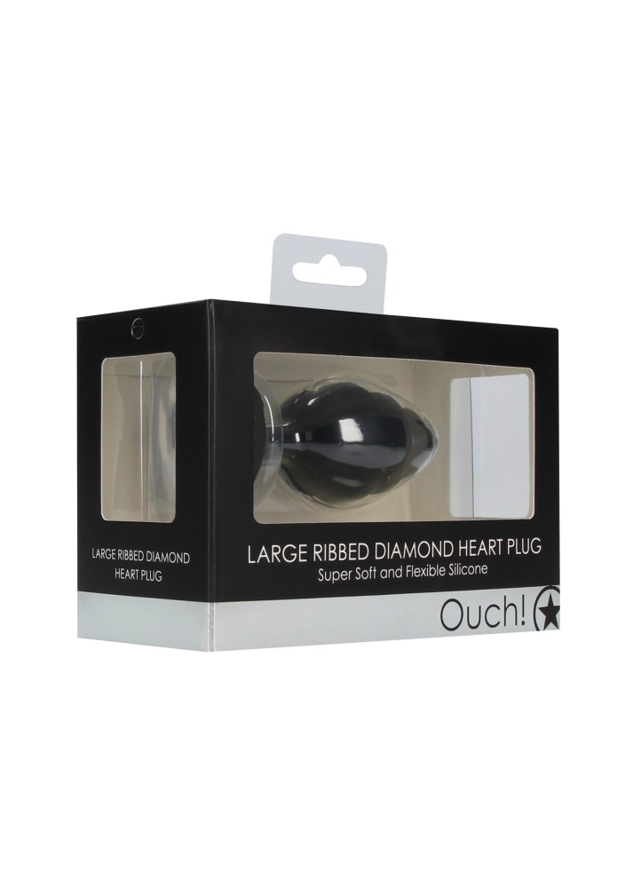 Ouch! Diamond Heart Large plug anale silicone nero costoluto