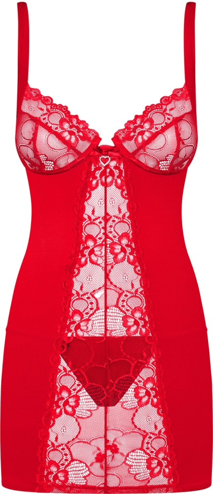 Obsessive Heartina Chemise rossa babydoll pizzo con perizoma