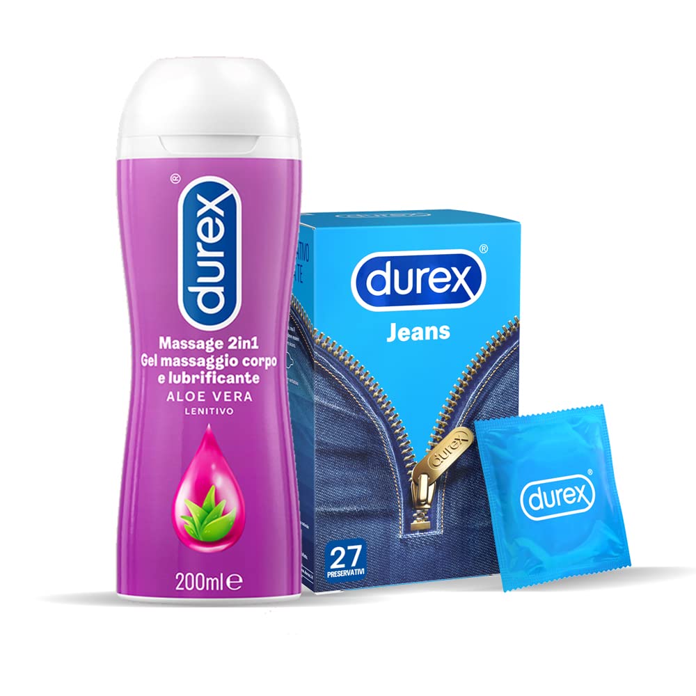 Durex Jeans preservativi + Massage 2in1 set 27pz+200ml