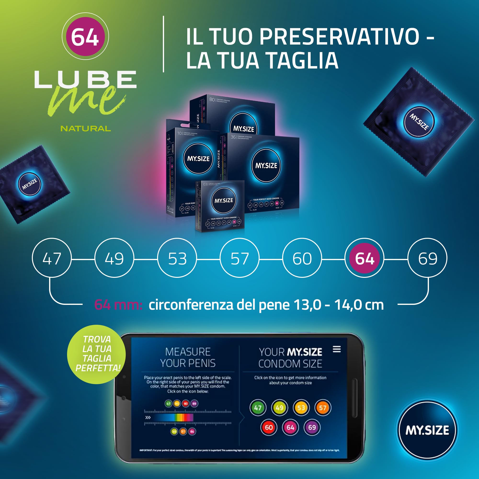 MY.SIZE PRO preservativi 64 mm 36 pz + lubrificante set
