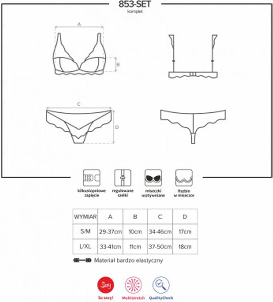 Obsessive 853-SET-3 completino intimo rosso 2 pezzi push-up