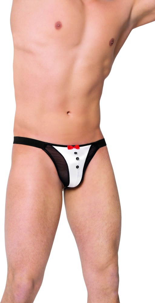 Softline Thong 4433 perizoma uomo cameriere nero papillon rosso