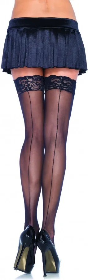 Leg Avenue Lace Top Stockings calze nere con riga taglia unica