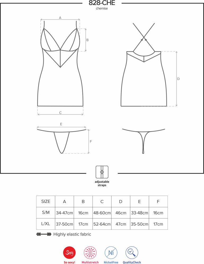 Obsessive 828-CHE-1 chemise nera con perizoma pizzo floreale