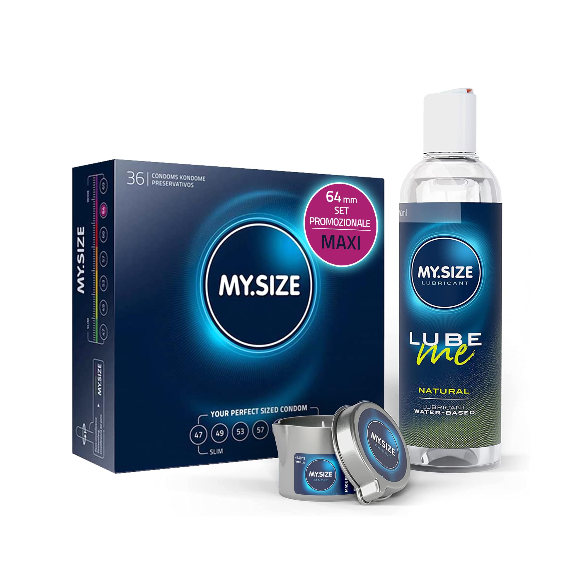 MY.SIZE PRO preservativi 64 mm 36 pz + lubrificante set