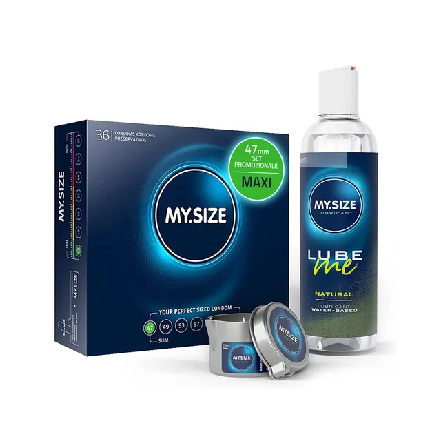 MY.SIZE PRO set preservativi 36 pezzi 47 mm + gel + candela