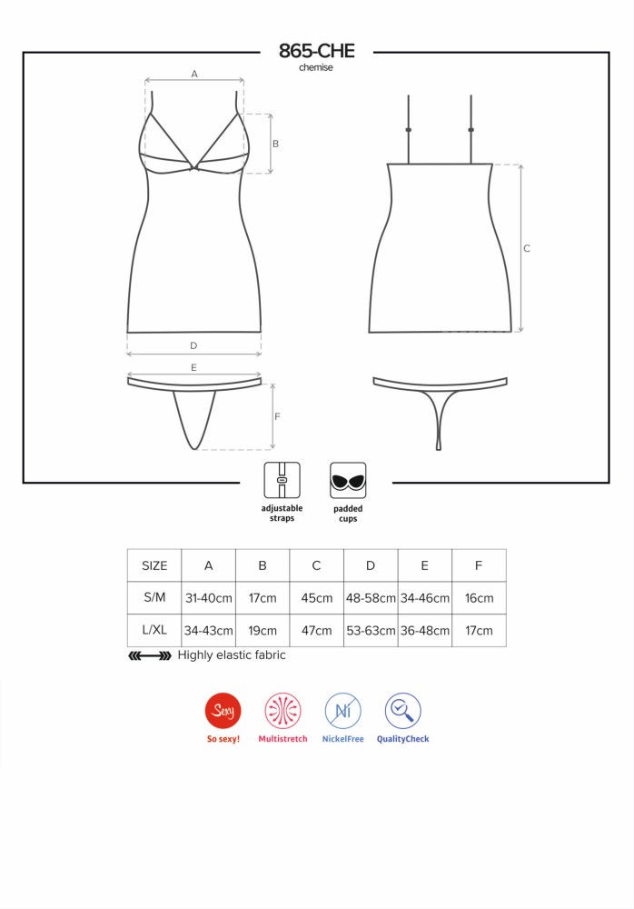 Obsessive 865-CHE-1 chemise nera S/M con perizoma