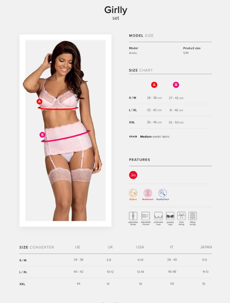 Obsessive Girlly completino intimo rosa S/M 3 pezzi