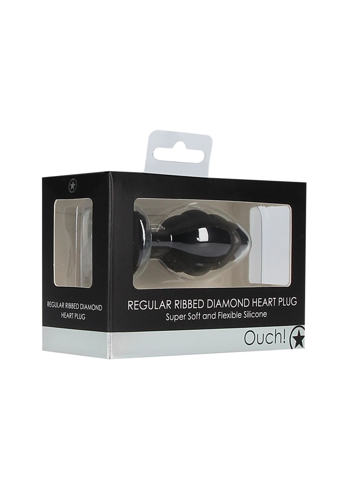Ouch! Regular Ribbed Diamond Heart plug anale nero silicone