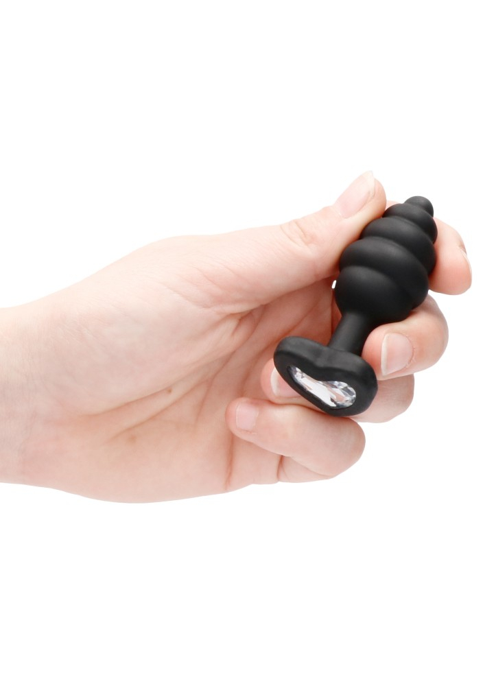 Ouch! Regular Ribbed Diamond Heart plug anale nero silicone