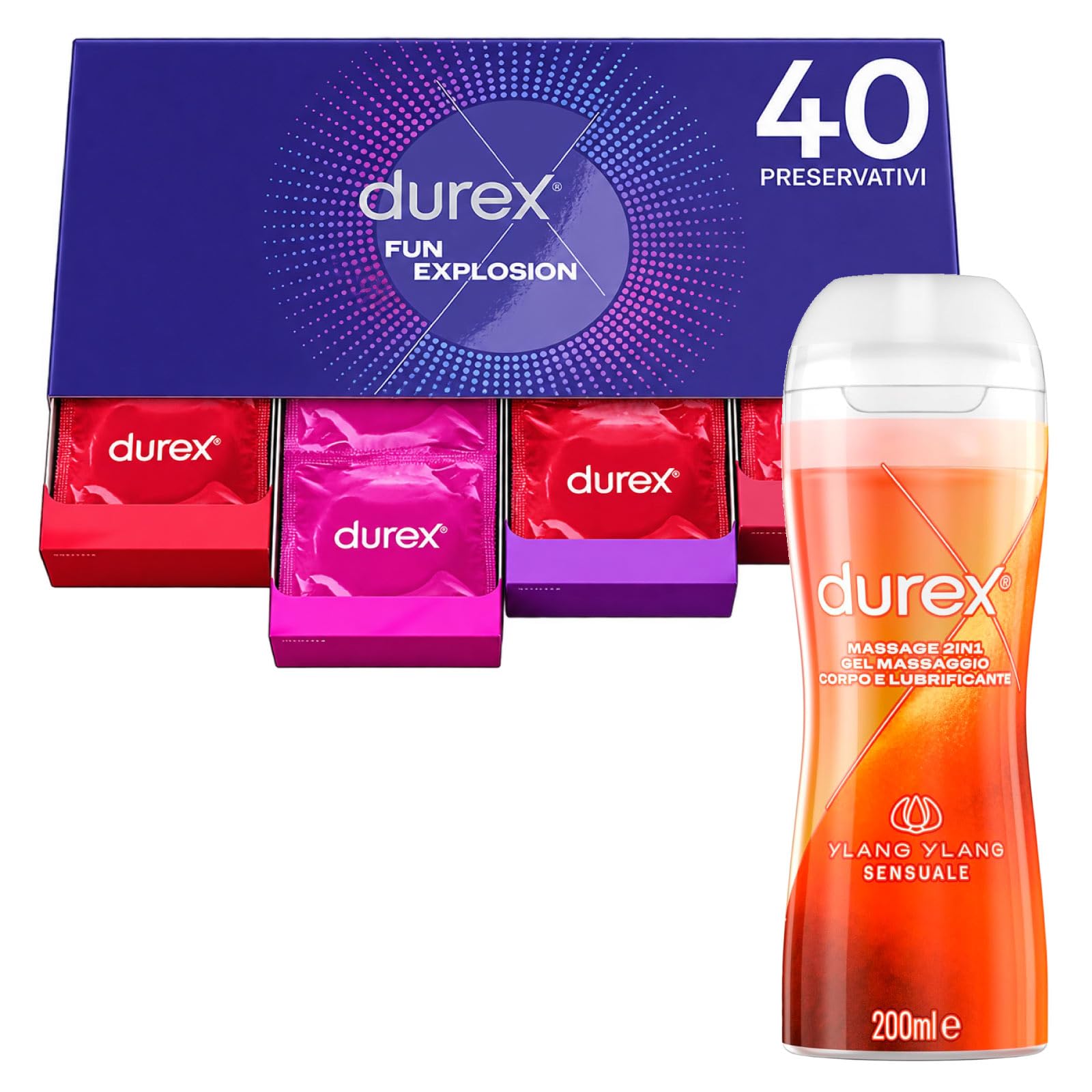 Durex Fun Explosion preservativi 40 pz + lubrificante 200 ml