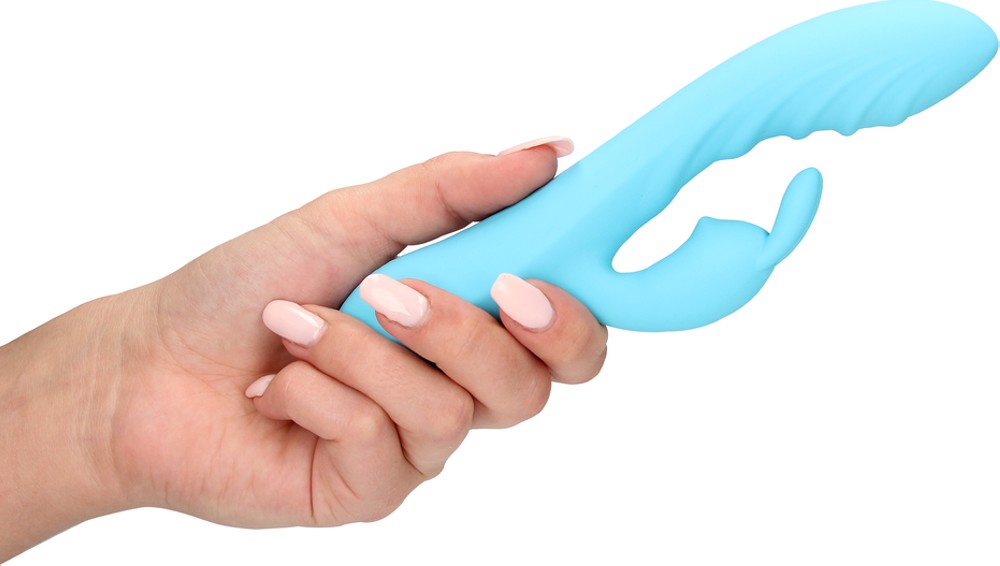 Loveline Ribbed Ultra Soft vibratore rabbit silicone azzurro