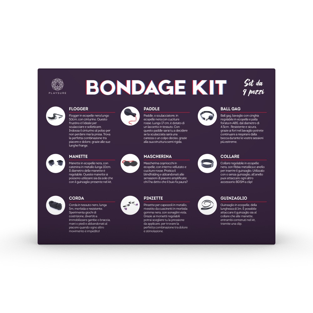 Playsure Bondage Kit set bondage 9 pezzi soft bondage